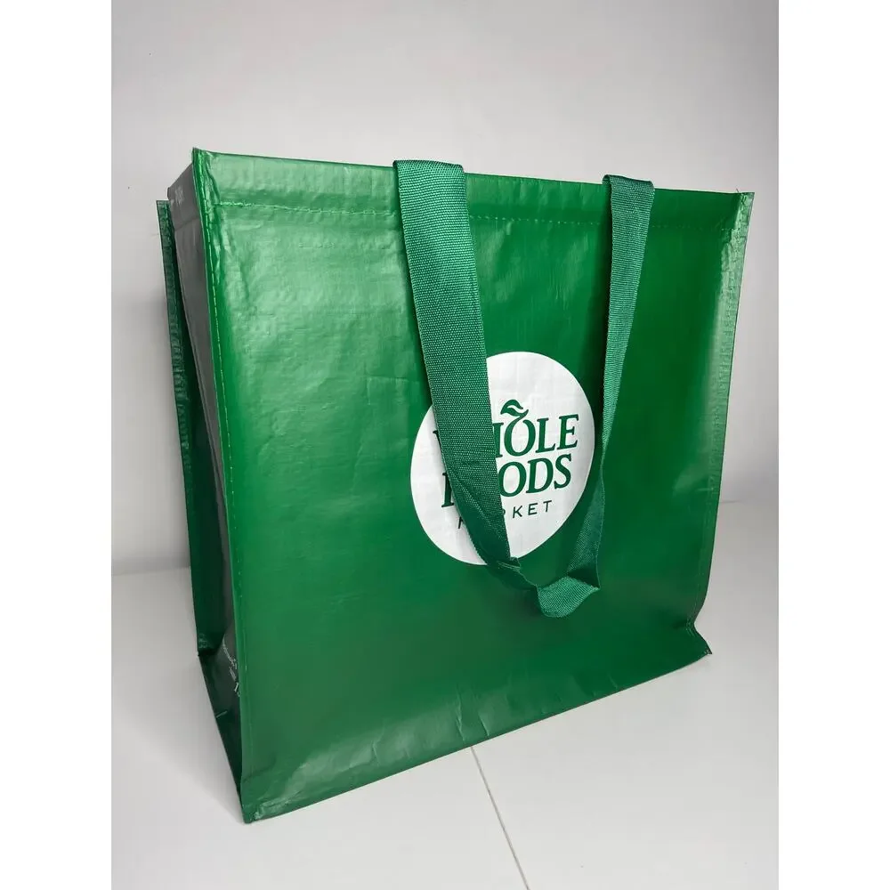 Set of 4 — Whole Foods Green Click N' Stay Collapsable Stand Up Grocery Tote Bag